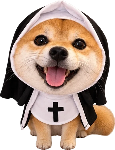 Close-up of the shiba grinning, tongue out, in the habit